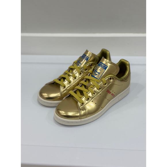 Adidas Originals Stan Smith Kids Size 3.5 Gold Metallic Athletic Shoes Sneakers - Picture 2 of 12